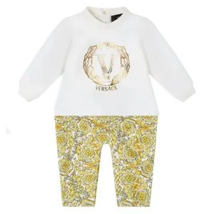 Versace Boys Barocco Print Baby-Grow White & Gold - MULTI COLOURED 3M