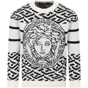 Versace Boys Wool Knitted Medusa Jumper White - 4Y WHITE