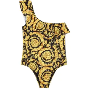 Versace Girls Barocco Print One Shoulder Swimsuit Gold - 12Y GOLD