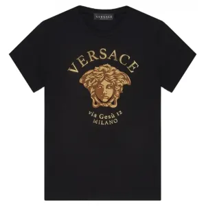 Versace Boys Golden Medusa Logo T-Shirt Black - BLACK 12Y
