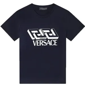 Versace Boys Logo Cotton T-shirt Navy - 12Y NAVY