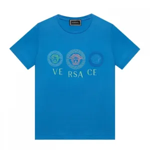 Versace Boys Triple Medusa T-shirt Blue - BLUE 5Y