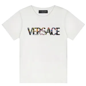 Versace Unisex Floral Logo T Shirt White - 12Y WHITE
