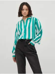 White-Green Striped Oversize Shirt VILA Lully - Women