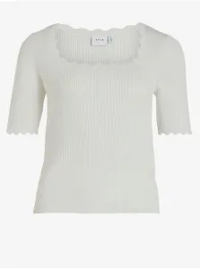 White Women's Ribbed T-Shirt VILA Lana - Ladies #1748051