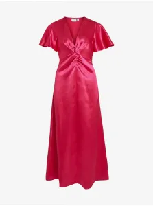 Dark pink ladies satin maxi-dresses VILA Sittas - Ladies