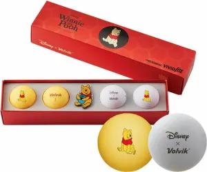 Volvik Vivid Lite Disney Characters 4 Pack Golf Balls Winnie The Pooh Plus Ball Marker Orange/White