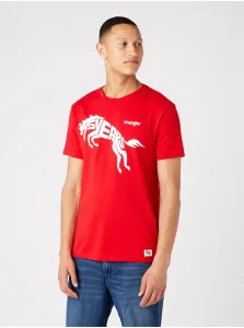 Red Men's T-Shirt with Wrangler Print - Men's