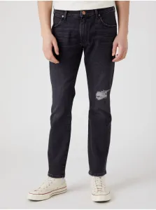 Black Men's Straight Fit Jeans with Tattered Wrangler Effect - Men's #794898