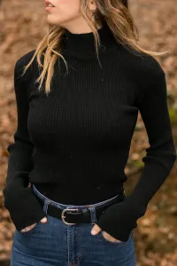 XHAN Women's Black Black Half Turtleneck Sweater