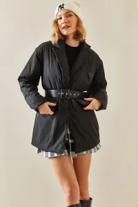 XHAN Black Double Breasted Collar Puffy Coat
