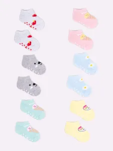 Yoclub Kids's Girls' Ankle Cotton Socks Patterns Colours 6-pack SKS-0089G-AA0A #109519