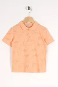 zepkids Boy's Salmon-Colored Dinosaur Print Shirt Collar T-Shirt